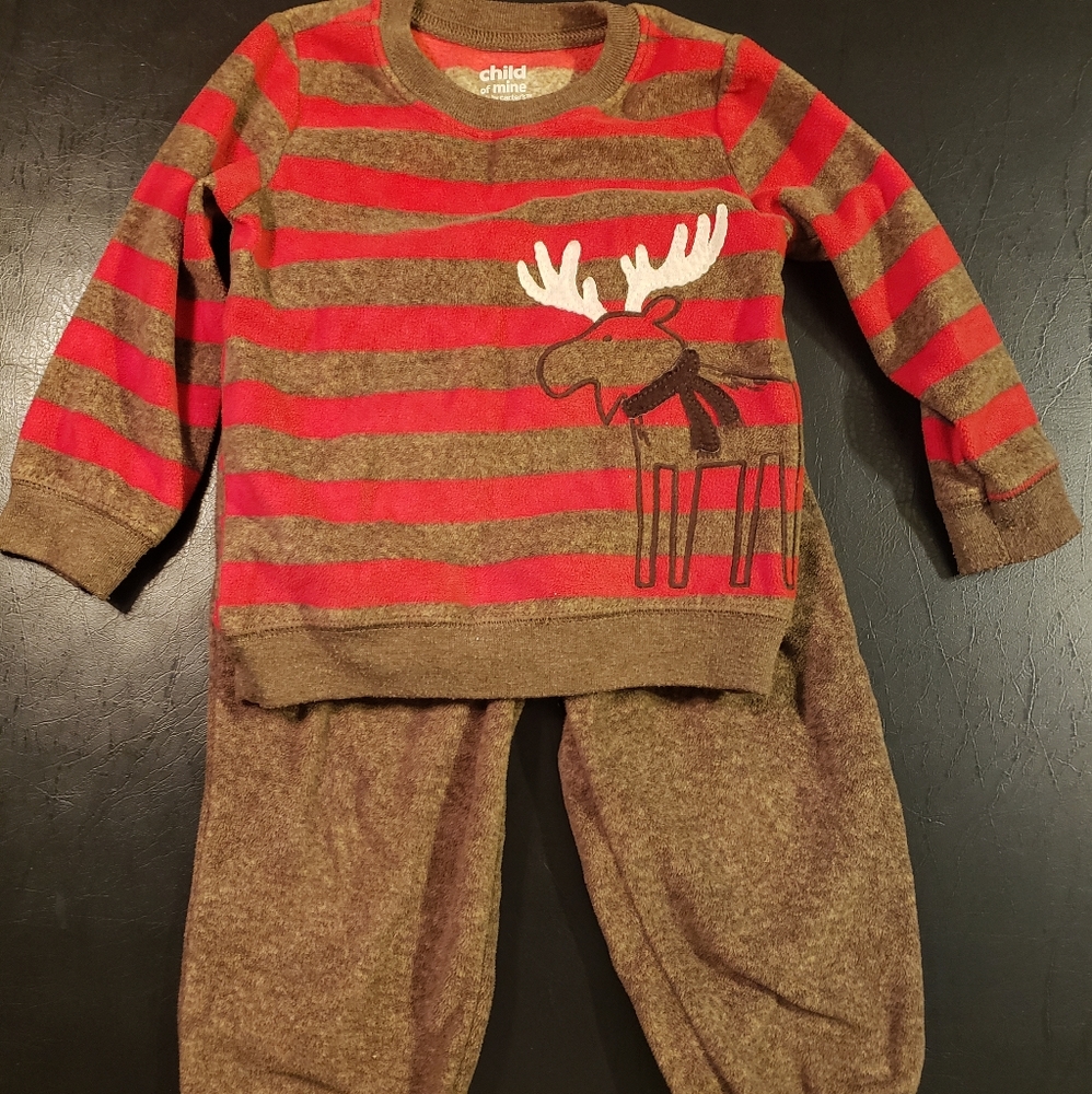Carter's Red & Brown Fleece Outfit with Moose